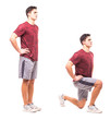 Reverse Lunge. Young man doing sport exercise.