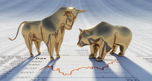 Goldener Bulle Und Bär Auf Börsenkursen