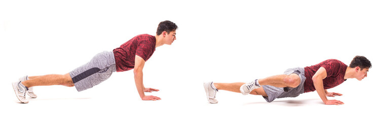 Spider Crawl. Young man doing sport exercise.