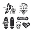 Skateboarding labels badges set. Vector vintage illustration.