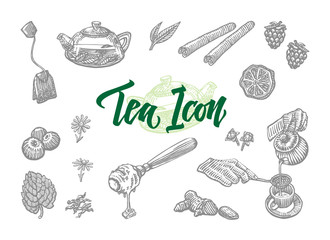 Wall Mural - Sketch Tea Icons Set