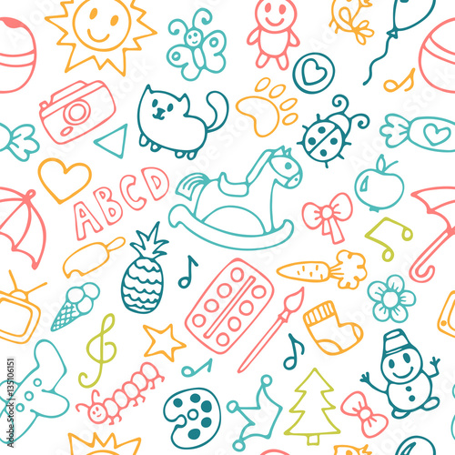 Background for little boys and girls in sketch style. Hand drawn Canvas Print