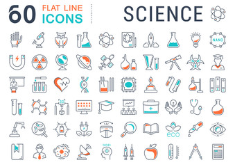 Wall Mural - set vector flat line icons science