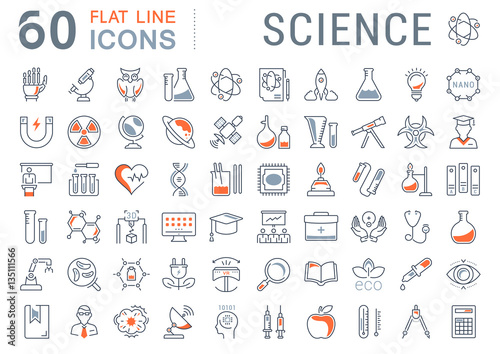 Fotografía Set Vector Flat Line Icons Science