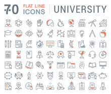 Set Vector Flat Line Icons University