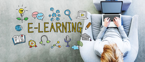 Wall Mural - e-learning text with man