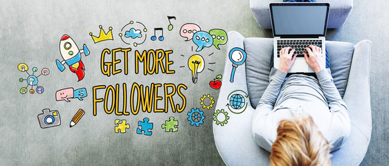 Wall Mural - get more followers text with man