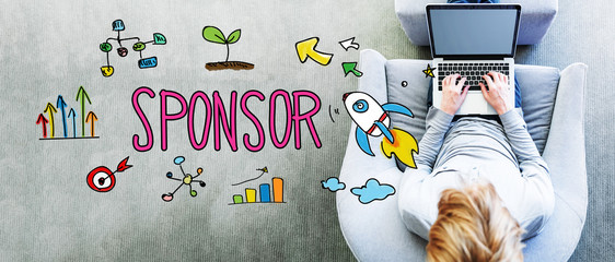 Wall Mural - sponsor text with man using a laptop
