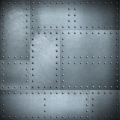 Wall Mural - Metal plates with rivets steel background or texture