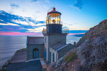 Point Sur Lighthouse In Big Sur, California, USA At Sunset