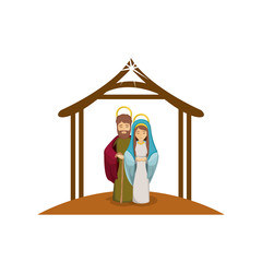 colorful image with virgin mary and saint joseph embraced under manger vector illustration