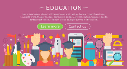 Poster - Set of flat design concept icons for web and mobile services and apps. Icons for education, online education, online learning infographics design, web elements, poster banners. Vector illustration.