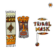 Poster - Tribal mask ethnic, sketch for your design