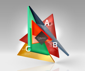 Colorful glossy glass triangle on empty 3d space