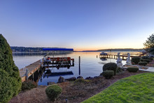 Private Dock With Jet Ski Lifts And Covered Boat Lift, Lake Washington.