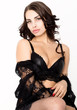 © sandyche - sexy young woman in black lacy lingerie and stockings posing on chair