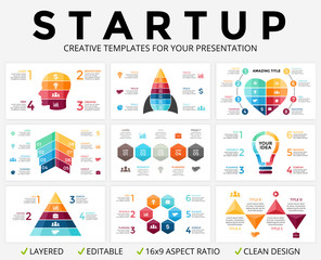 Wall Mural - Vector arrows infographic, cycle diagram, progress graph, presentation chart. Business template with 4, 5, 6, 7, 8 option, part, step, process. Heart, light bulb, human head, pyramid, timeline