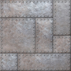 Wall Mural - Old rustic metal plates with rivets seamless background or texture