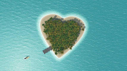 Wall Mural - 3D heart shaped tropical island