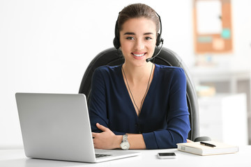 Poster - Pretty technical support dispatcher working in office