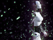 3D rendering of a female robot with bokeh light effect.