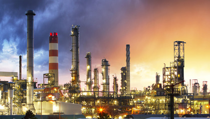 Wall Mural - Oil Industry Refinery factory at Sunset, Petroleum, petrochemica