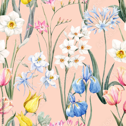 Fototapeta na wymiar Watercolor vector floral pattern