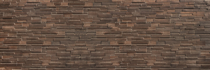 Poster - horizontal dark  brown brick wall for pattern and background