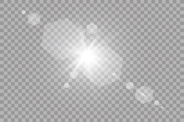 Wall Mural - Vector transparent sunlight special lens flare light effect. Sun flash with rays and spotlight