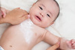 © chajamp - Mother applying baby powder for son
