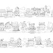Cityscape with hand drawn doodle houses vector illustration