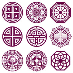 Poster - korean ornament, asian traditional vector symbols, bathroom pattern