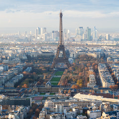  above view of Eiffel Tower and La Defence district