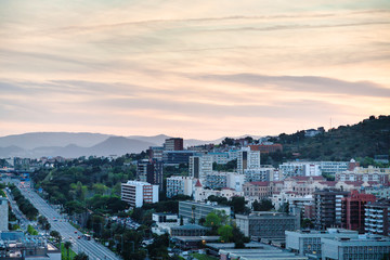 Wall Mural - Sunset sky over of avenue Avinguda Diagonal