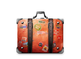 Wall Mural - retro suitcase of a traveler with travel stickers