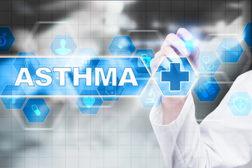 Medical doctor drawing asthma on the virtual screen.