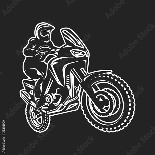 Cuadros en Lienzo Motocross race enduro extreme motorcycle driver logo monochrome illustration