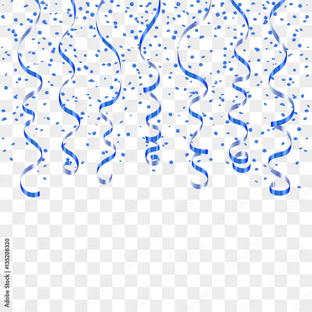 Vector de Stock Blue ribbon confetti. Color serpentine on transparent  background. Colorful streamers. Design decoration party, birthday,  Christmas, New Year celebration, anniversary, carnival Vector illustration  | Adobe Stock, image size:1000x1000