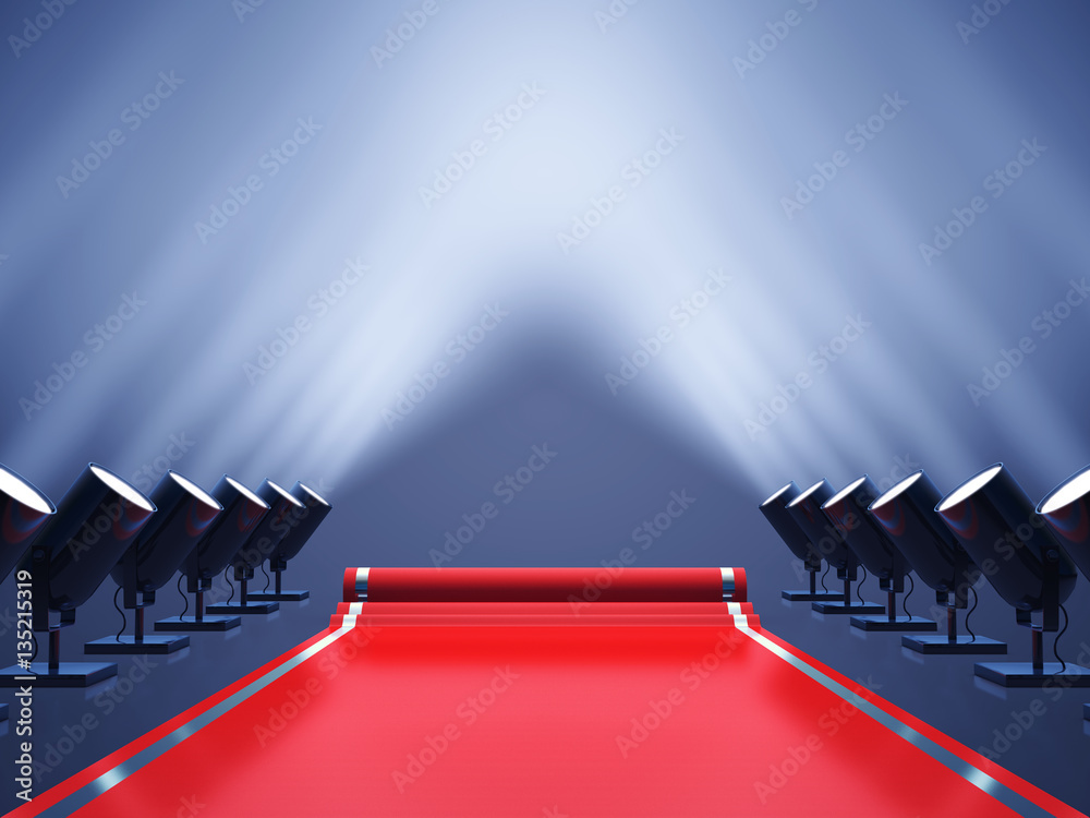 Red carpet with spotlights , Award ceremony , VIP event - obrazy, fototapety, plakaty 