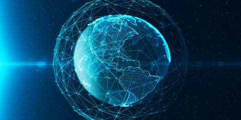 Fototapete - Technology background/Technology background abstract background with connecting dots and lines. Connection structure digital communication. Earth futuristic technology abstract background.