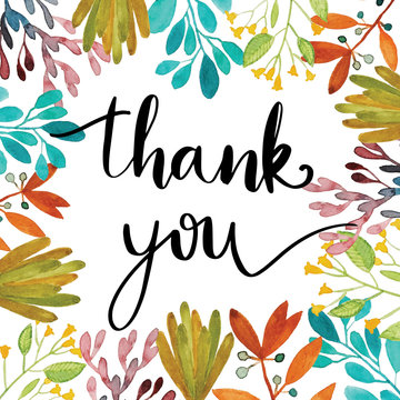 Wall Mural -  - Thank you handwriting message with watercolor botanical frame