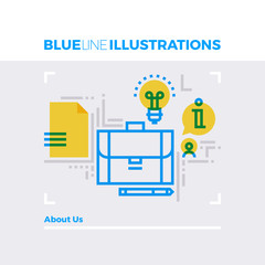 Poster - about us blue line illustration.