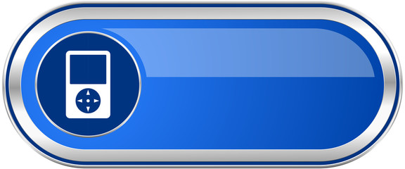 Poster - Multimedia player long blue web and mobile apps banner isolated on white background.