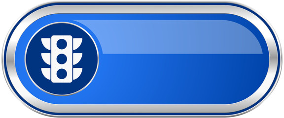 Poster - Traffic lights long blue web and mobile apps banner isolated on white background.
