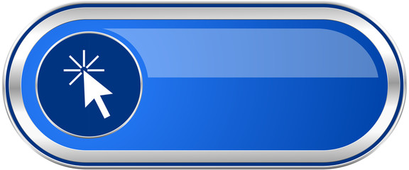 Fototapete - Click here long blue web and mobile apps banner isolated on white background.