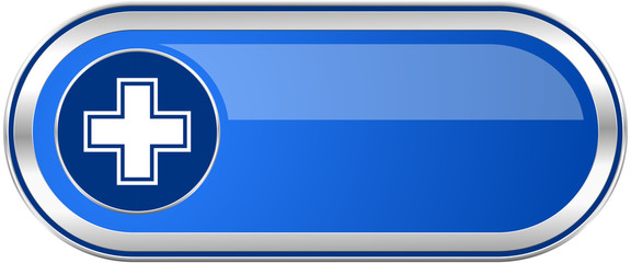 Aufkleber - Pharmacy long blue web and mobile apps banner isolated on white background.