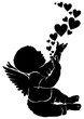 Silhouette baby angel with heart
