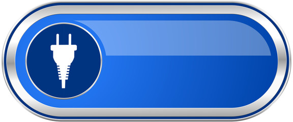 Poster - Plug long blue web and mobile apps banner isolated on white background.