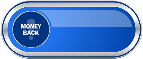 Poster - Money back long blue web and mobile apps banner isolated on white background.