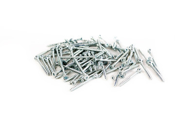 stainless steel screws on white background